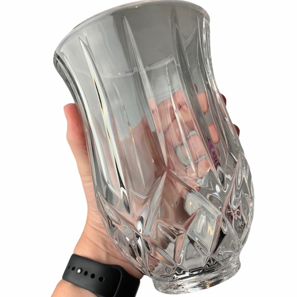 Crystal EUC Hurricane Vase Criss Cross Shine lead